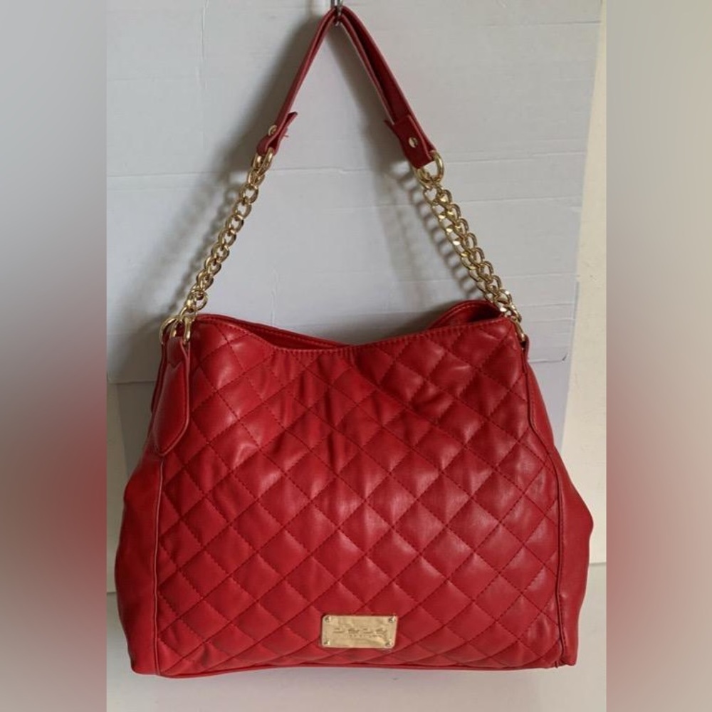 BEBE DANIELLE RED QUILTED SHOPPER SHOULDER BAG PURSE
